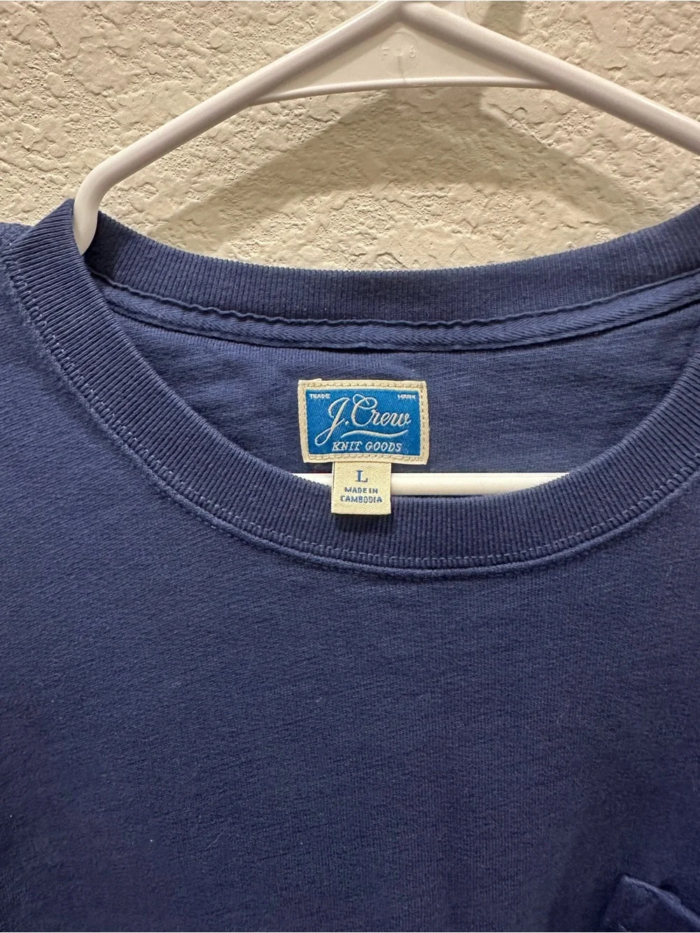 J.Crew Mens Navy Blue Slub Cotton Long Sleeve Pocket T-Shirt Size Large